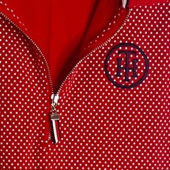 Vtg Tommy Hilfiger Sleeveless Polo Shirt Red White Polka Dot Preppy Golf Top Lg - Picture 4 of 4